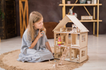 Кукольный домик, конструктор деревянный ХэппиДом "Коттедж с мебелью" из дерева