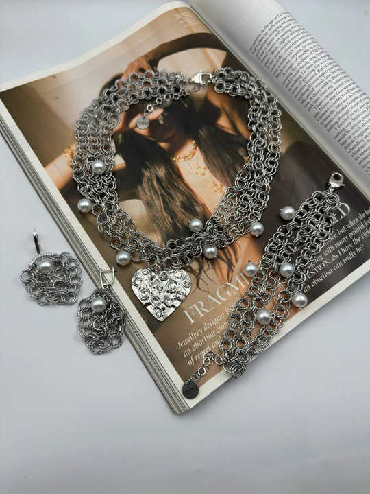 Колье "Империя" с сердцем, оттенок серебро