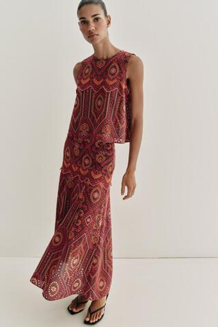 ZARA ЮБКА МИДИ С ПЕРФОРАЦИЕЙ, РАЗНОЦВЕТНЫЙ