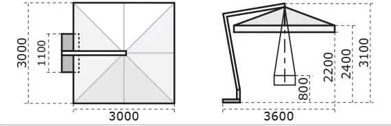 Зонт для кафе профессиональный Pompei Braccio, 300х300 см, слоновая кость