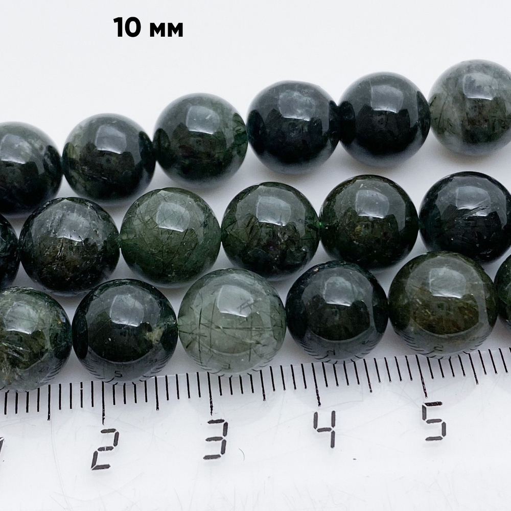 Бусины Кварц с тремолитом, диаметр 9,7-10 мм, цена за 10 шт