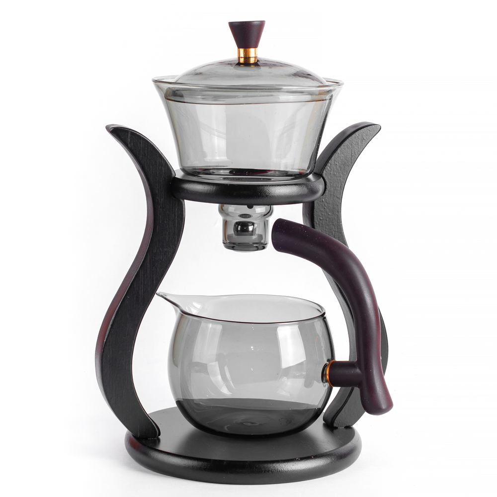 289040 Сервиз "Элегант" с магн. механизмом, гайвань+сливник+подставка, дымчатое стекло