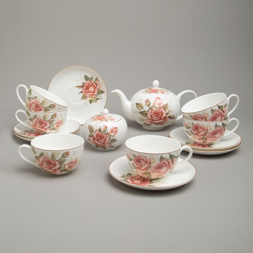 СЕРВИЗ ЧАЙНЫЙ LEFARD "КОРЕЙСКАЯ РОЗА" НА 6 ПЕР. 14 ПР. (КОР=2НАБ.)