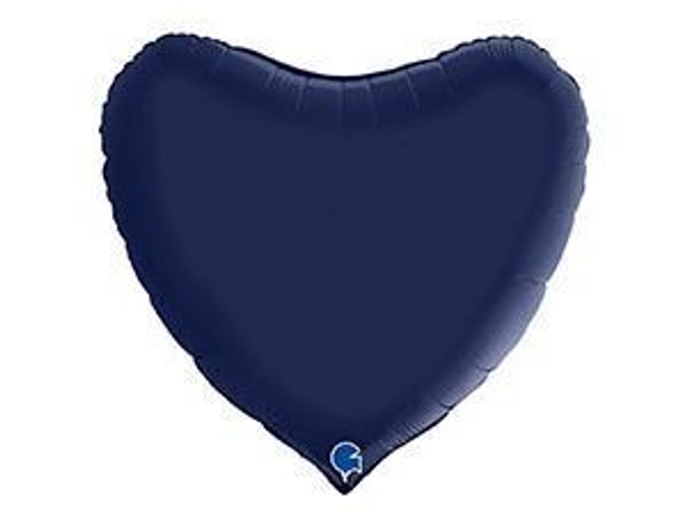 Г 36"/91 см, Сердце, Сатин, Темно синий, 1 шт.