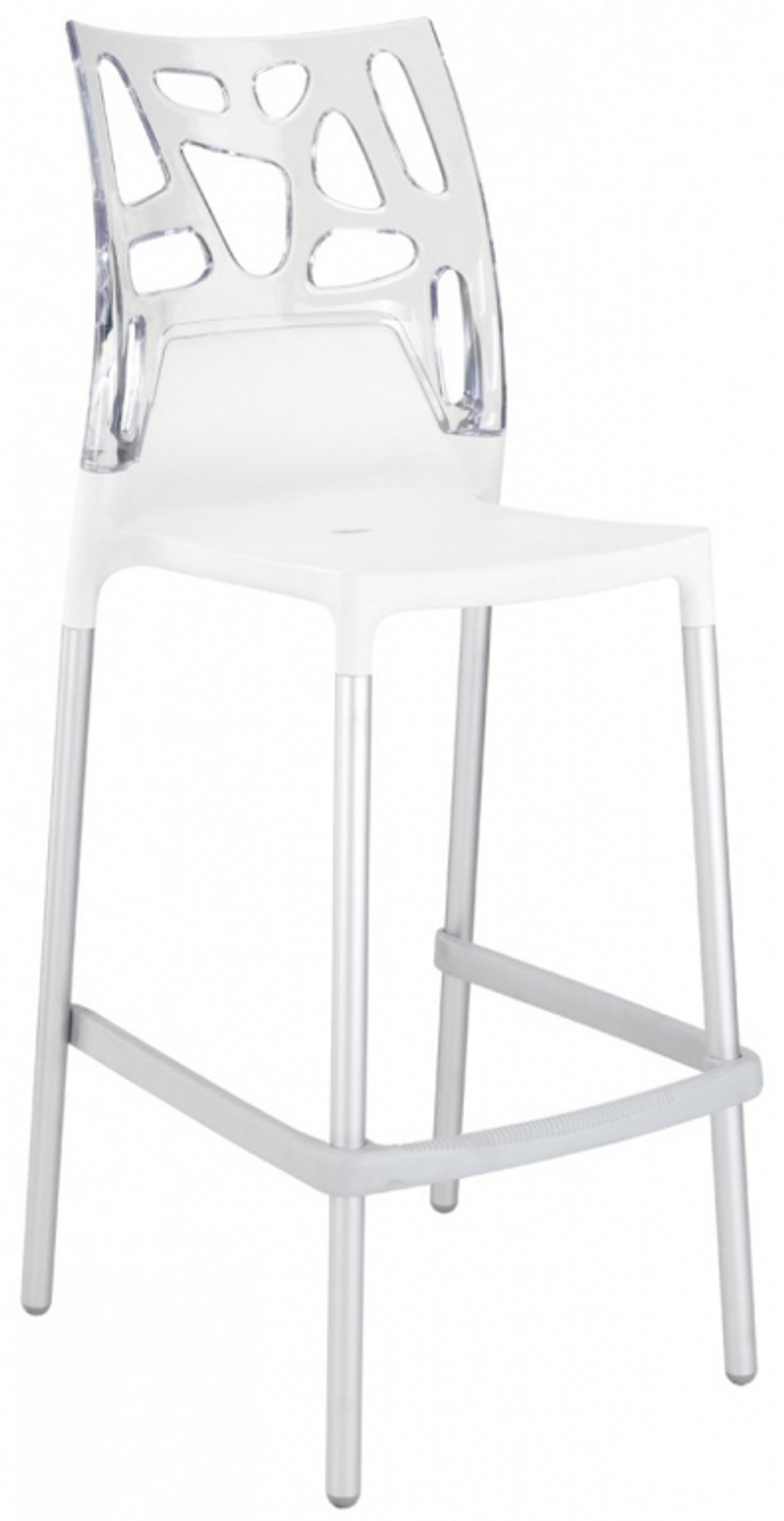 Стул пластиковый барный Papatya Ego-Rock Bar, сатинированный алюминий, белый, прозрачный