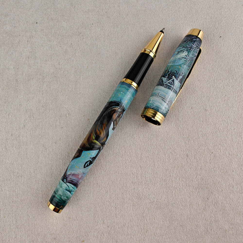 Ручка расписная Паркер "Зимний пейзаж с конем" в футляре