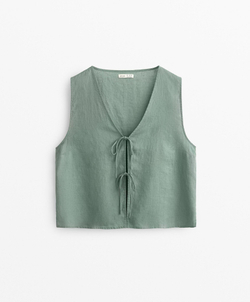 Oysho Топ с завязками из 100% льна, аквамариновый