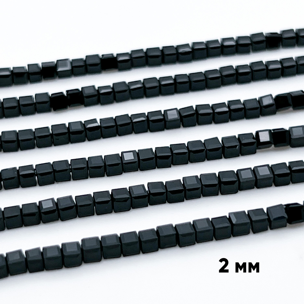 Бусина Куб, стекло, цвет черный, размер 2,5 мм, цена нить 38 см