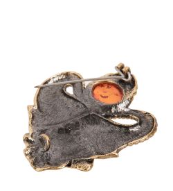 AM-2109 Брошь «Слон Индия» (латунь, янтарь)