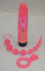 Набор гелевый розовый: вибратор, анальные шарики, кольцо