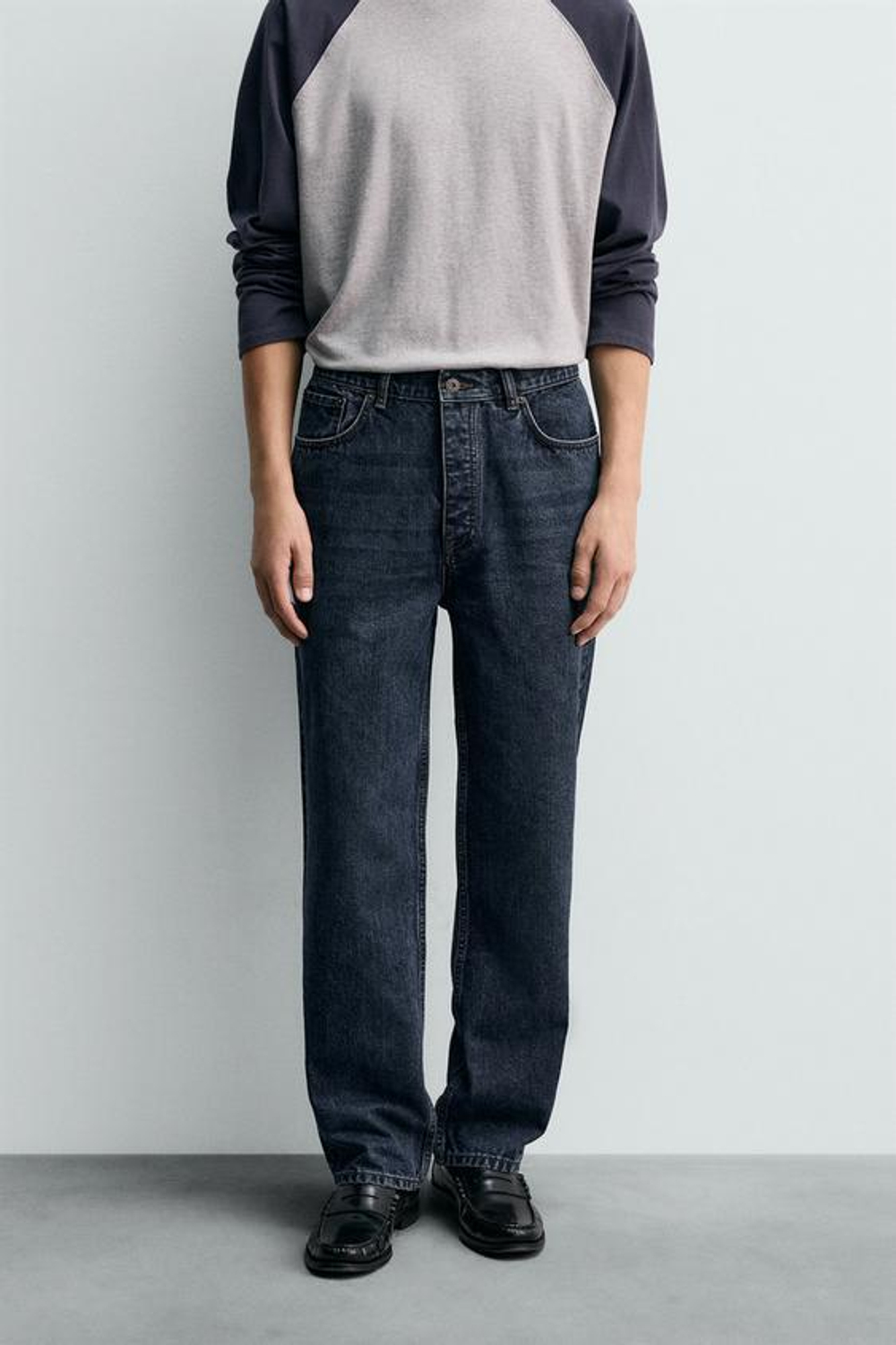 ZARA ДЖИНСЫ STRAIGHT FIT ИЗ ХЛОПКА И ШЕРСТИ, ВЫЦВЕТШИЙ СИНИЙ