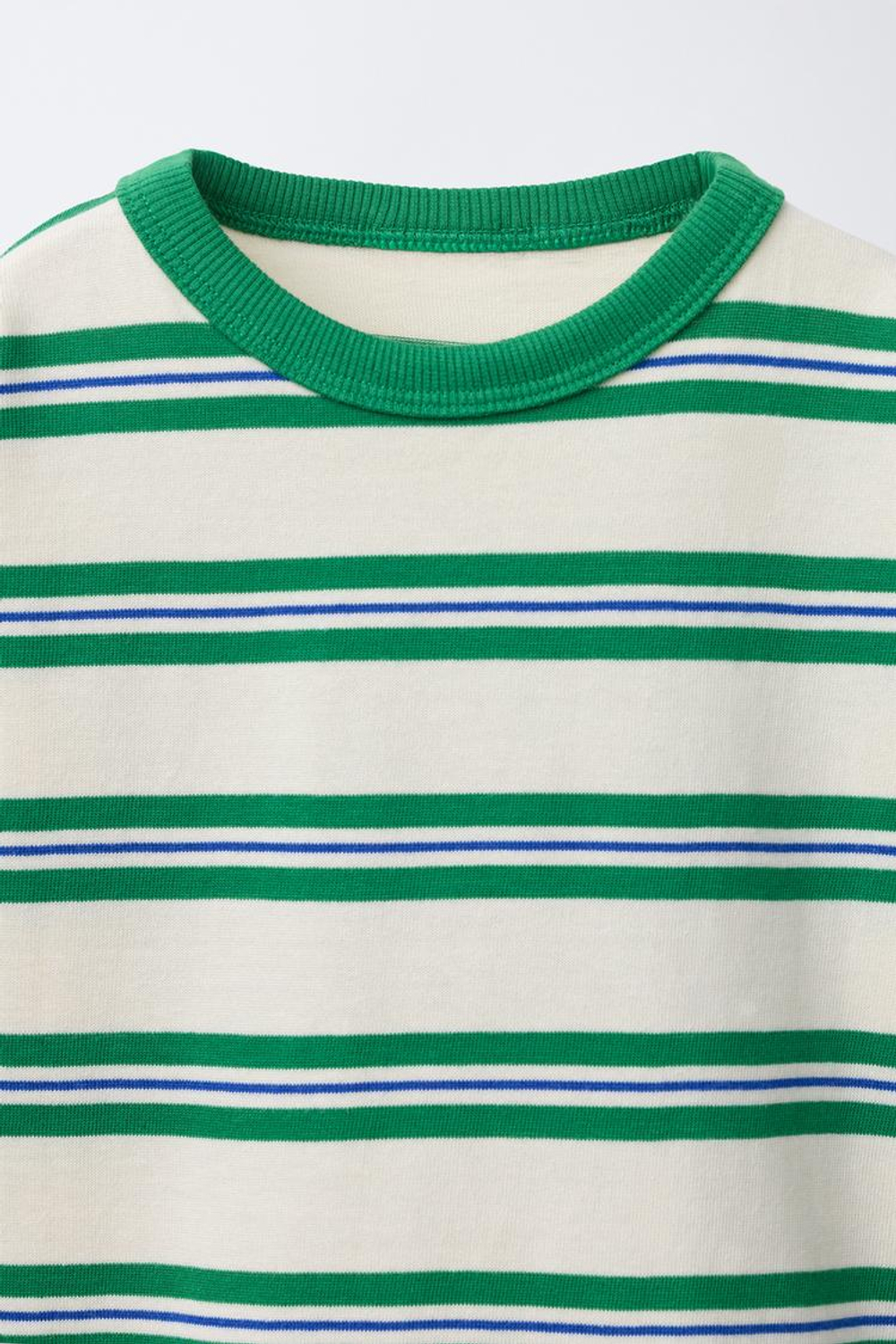 ZARA ФУТБОЛКА С ВЫШИВКОЙ В ПОЛОСКУ, БЕЛЫЙ/ЗЕЛЕНЫЙ