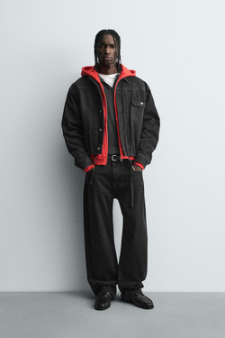 ZARA СТЕГАНАЯ ДЖИНСОВАЯ КУРТКА BOXY FIT, ЧЕРНЫЙ