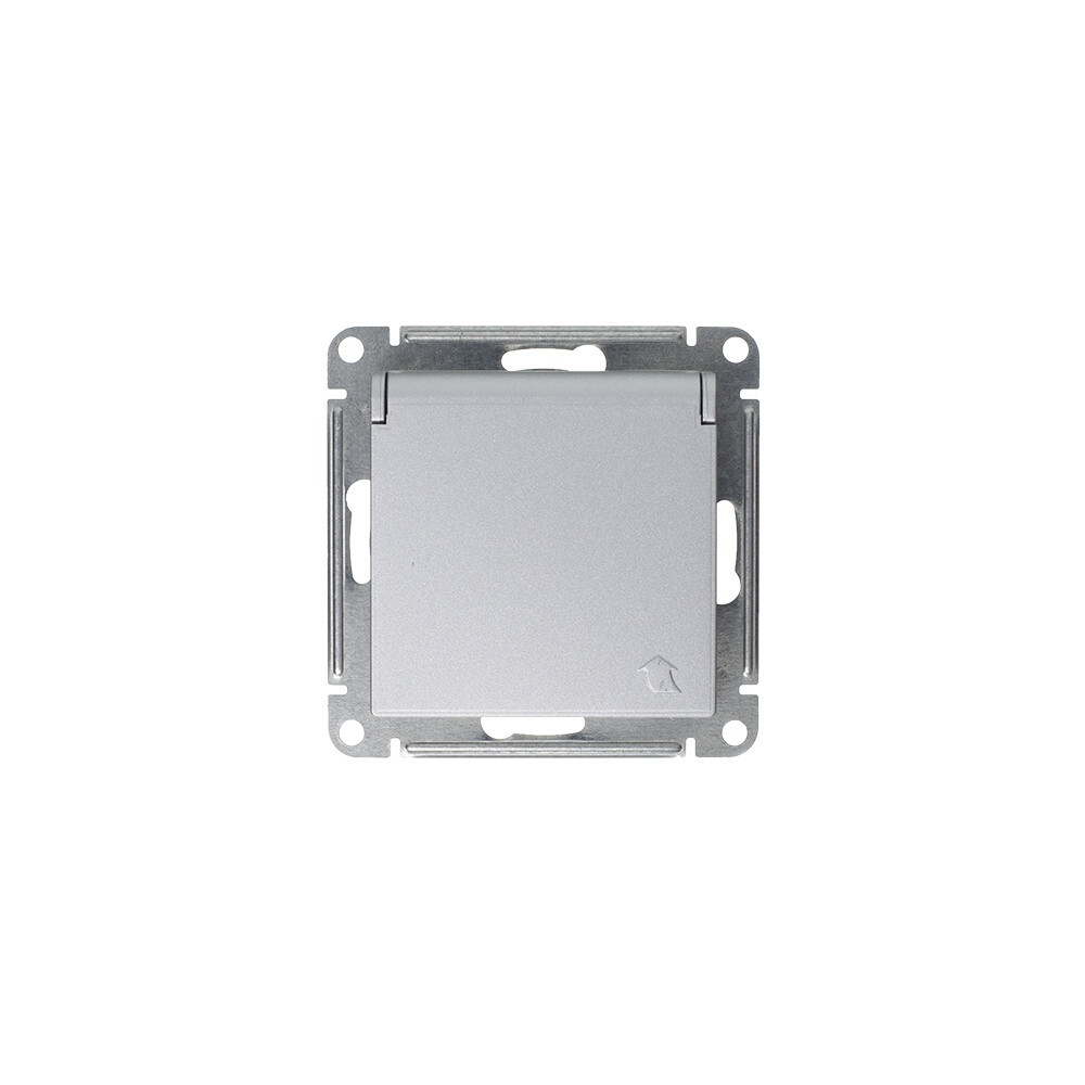 Systeme Electric AtlasDesign Алюминий Розетка с/з, со шторками, с крышкой, 16А, в сборе