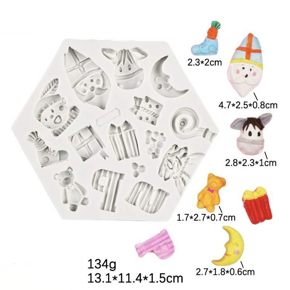 Молд силиконовый "Шестиугольник. Рождество и подарки" / Форма силиконовая для праздничного декора: Подарки, сапожок, мишка, ослик/ Молд для мыла, глины, воска и гипса