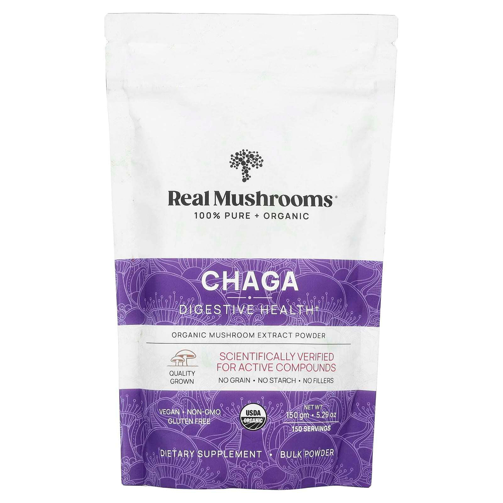 Real Mushrooms, Чага, органический экстракт грибов в порошке, 150 г (5,29 унции)