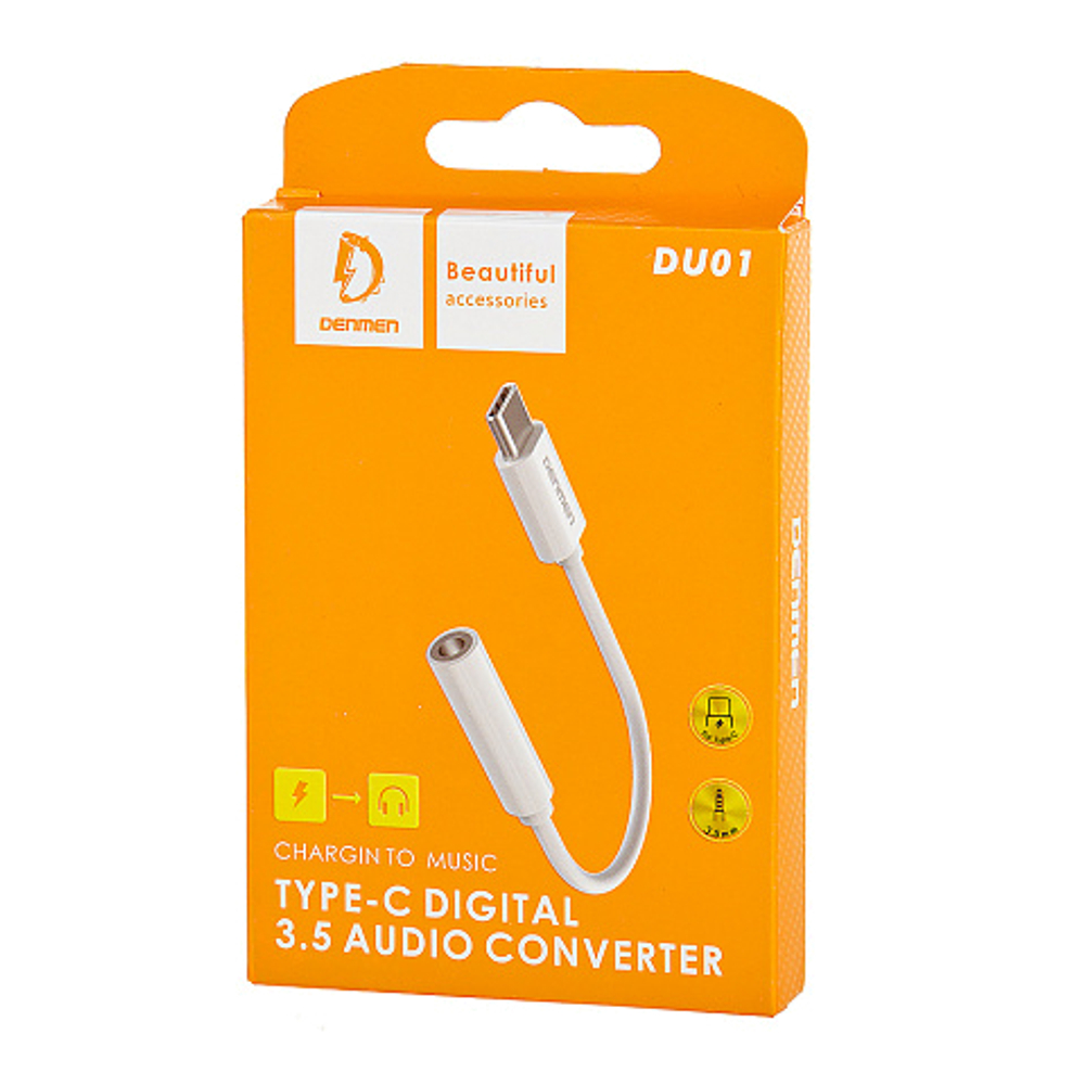 Адаптер-переходник DENMEN DU01 Type-C(m) - 3.5 Jack(f) White