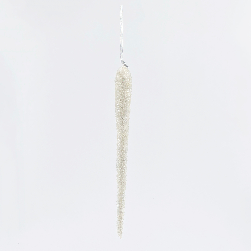 Елочная игрушка Сосулька перламутровая 22см ChristmasDeLuxe с глиттером и стеклярусом
