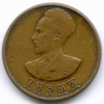 5 сантимов E1936 (1944) год. Эфиопия. Медь, диаметр 20 мм. F-VF