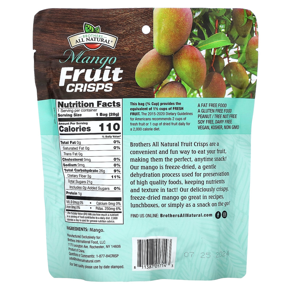 Brothers-All-Natural, Fruit Crisps, манго, 28 г (1 унция)