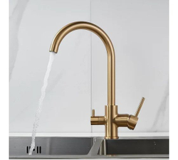 Смеситель для кухни с подключением фильтра питьевой воды, золотой сатин, Shevanik S128G