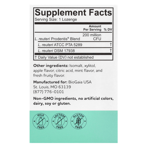 BioGaia, Prodentis Kids®, пастилки с пробиотиками, яблоко, 200 млн КОЕ, 30 пастилок