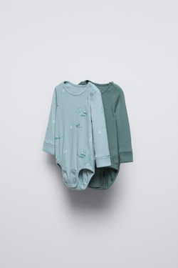 ZARA НАБОР ИЗ ДВУХ БОДИ В ТОНКИЙ РУБЧИК, ЗЕЛЕНОВАТО-СИНИЙ