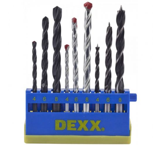 Набор DEXX: сверла комбинированные, по металлу, по дереву, по кирпичу,9предметов