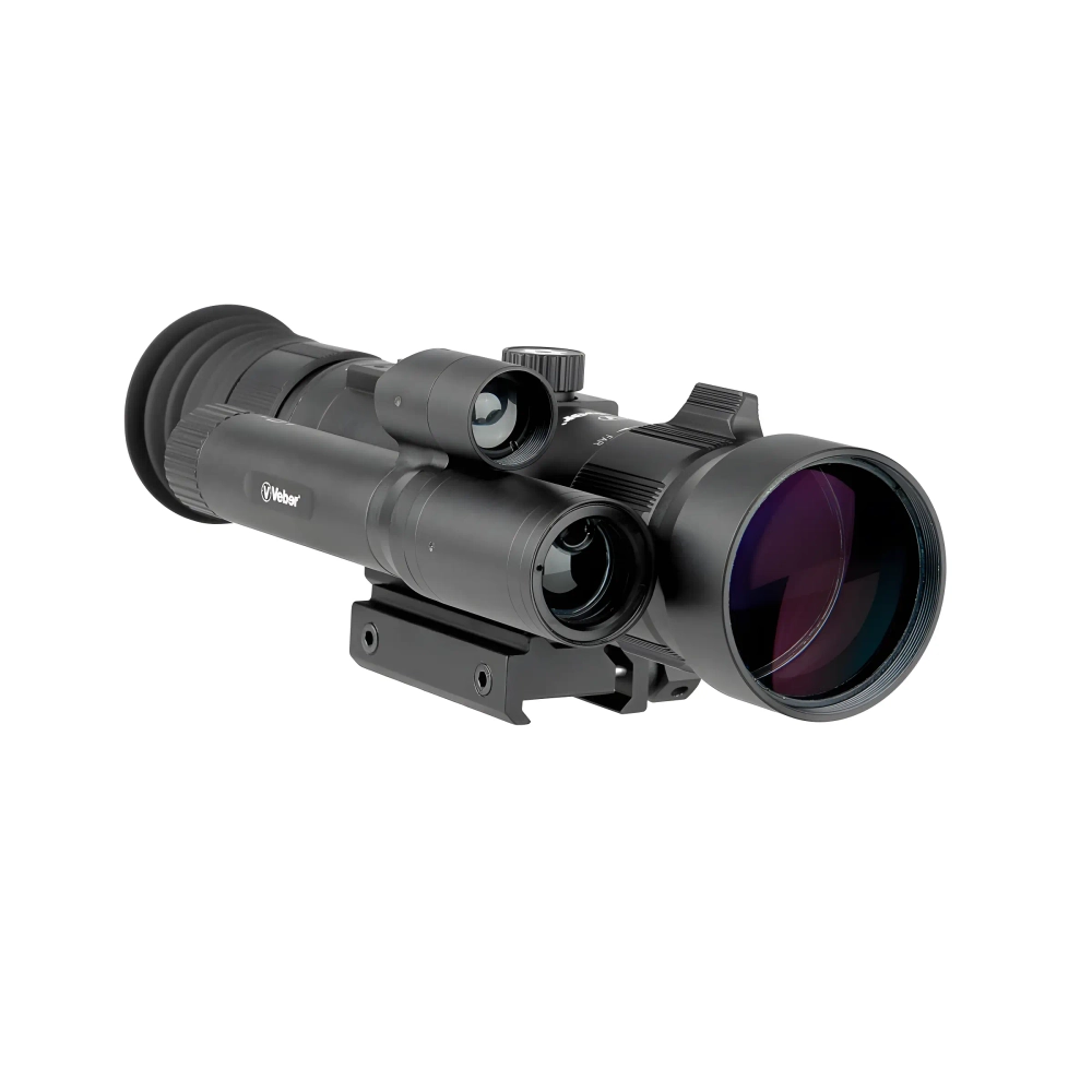 Прицел цифровой Veber DigitalHunt R44X6-48 LRF ночной с лазерным дальномером вид под углом, объектив и лазер
