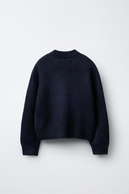 ZARA ВЯЗАНЫЙ ДЖЕМПЕР С СОБАКОЙ, МОРСКОЙ СИНИЙ