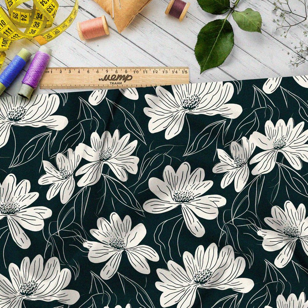 Ткань премиум таффета цветочная двуцветная графика