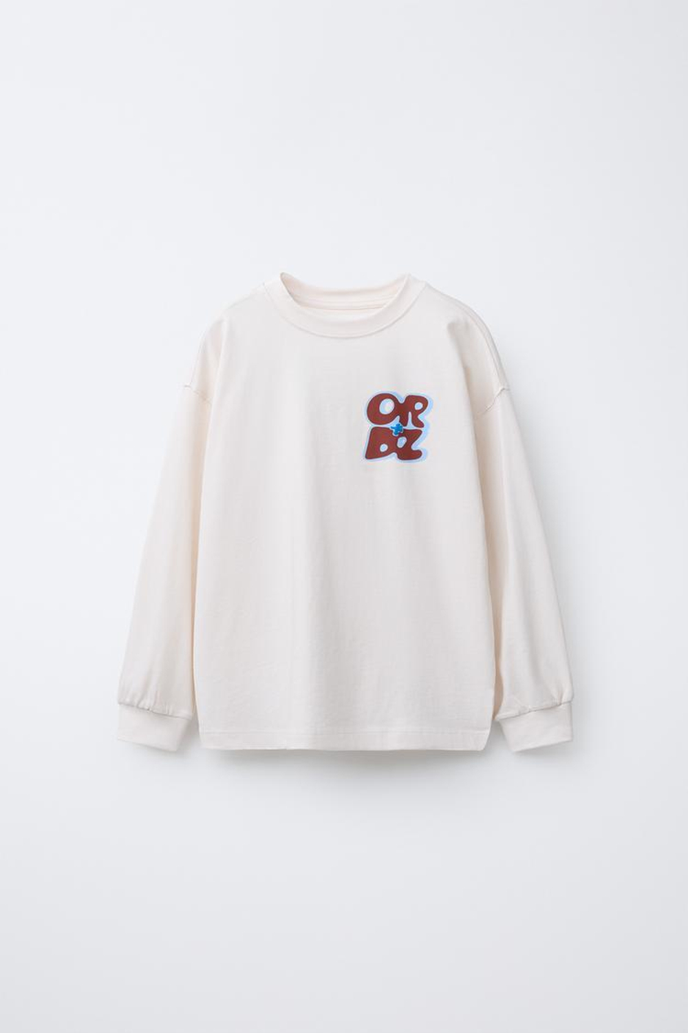 ZARA ЛОНГСЛИВ С РЕЛЬЕФНЫМ ТЕКСТОВЫМ ПРИНТОМ, ЭКРЮ