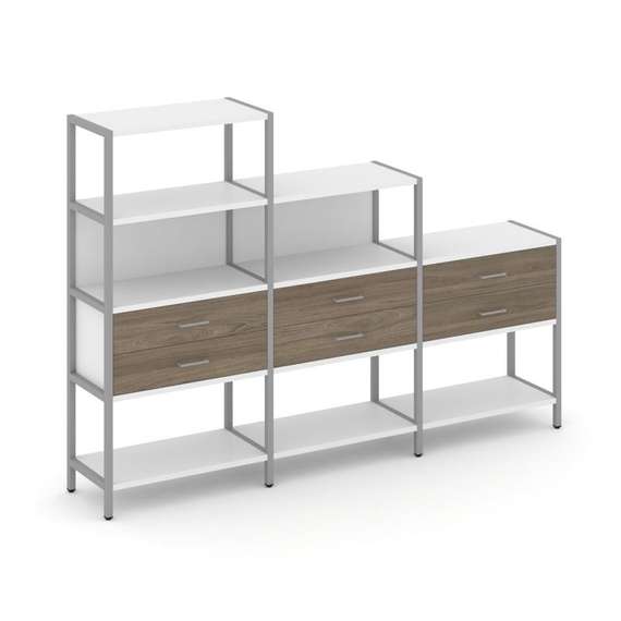 Shelf System Трехсекционный стеллаж четырех/трех/двухярусный с ящиками SN.STM-431 Белый/Вяз Благород