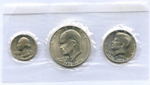 Набор 1, 1/2 и 1/4 доллара 1976 год (S). США. 200-летие Декларации независимости. Серебро. UNC в родной запайке и конверте