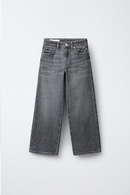 ZARA ДЖИНСЫ WIDE LEG СО СТРАЗАМИ, СЕРЫЙ