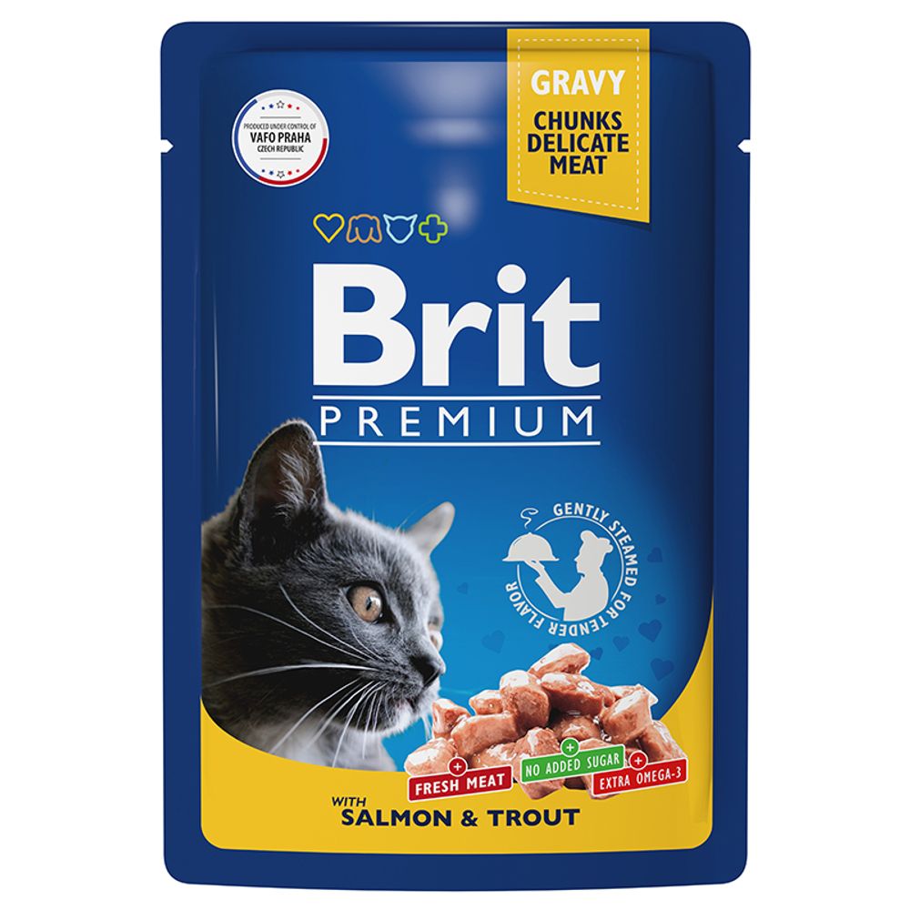 Пауч Brit Premium для взрослых кошек лосось и форель 85 г