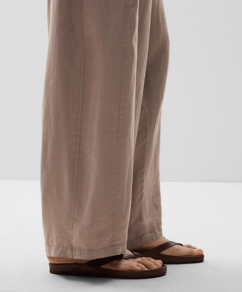 Oysho Брюки с отворотом на талии из 100% льна, бежевый