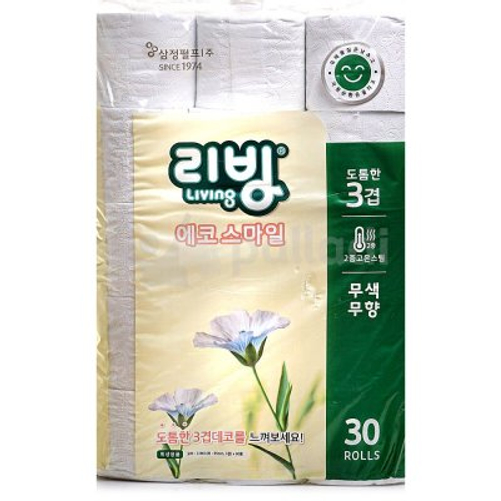 Туалетная бумага  LIVING 30 рул. 3-х сл.*22м, 1/4