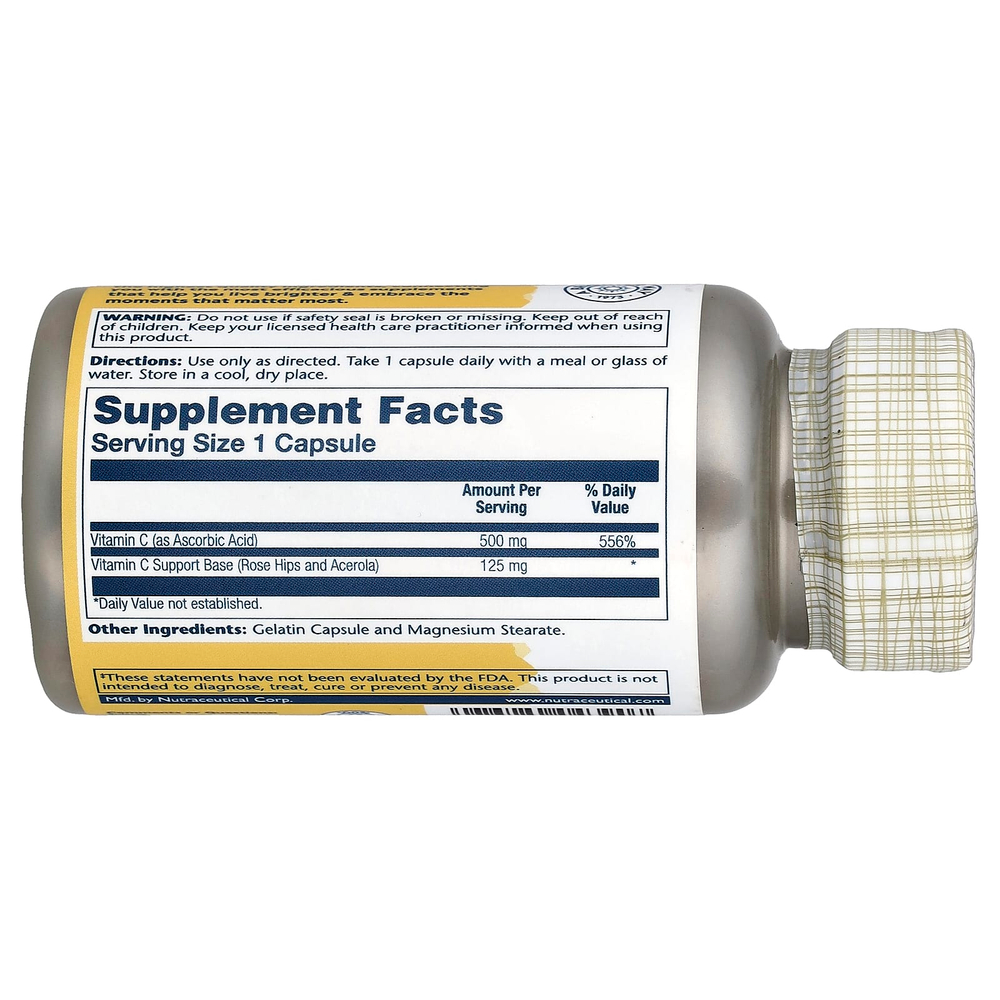 Solaray, витамин C с шиповником и ацеролой, 500 мг, 100 капсул