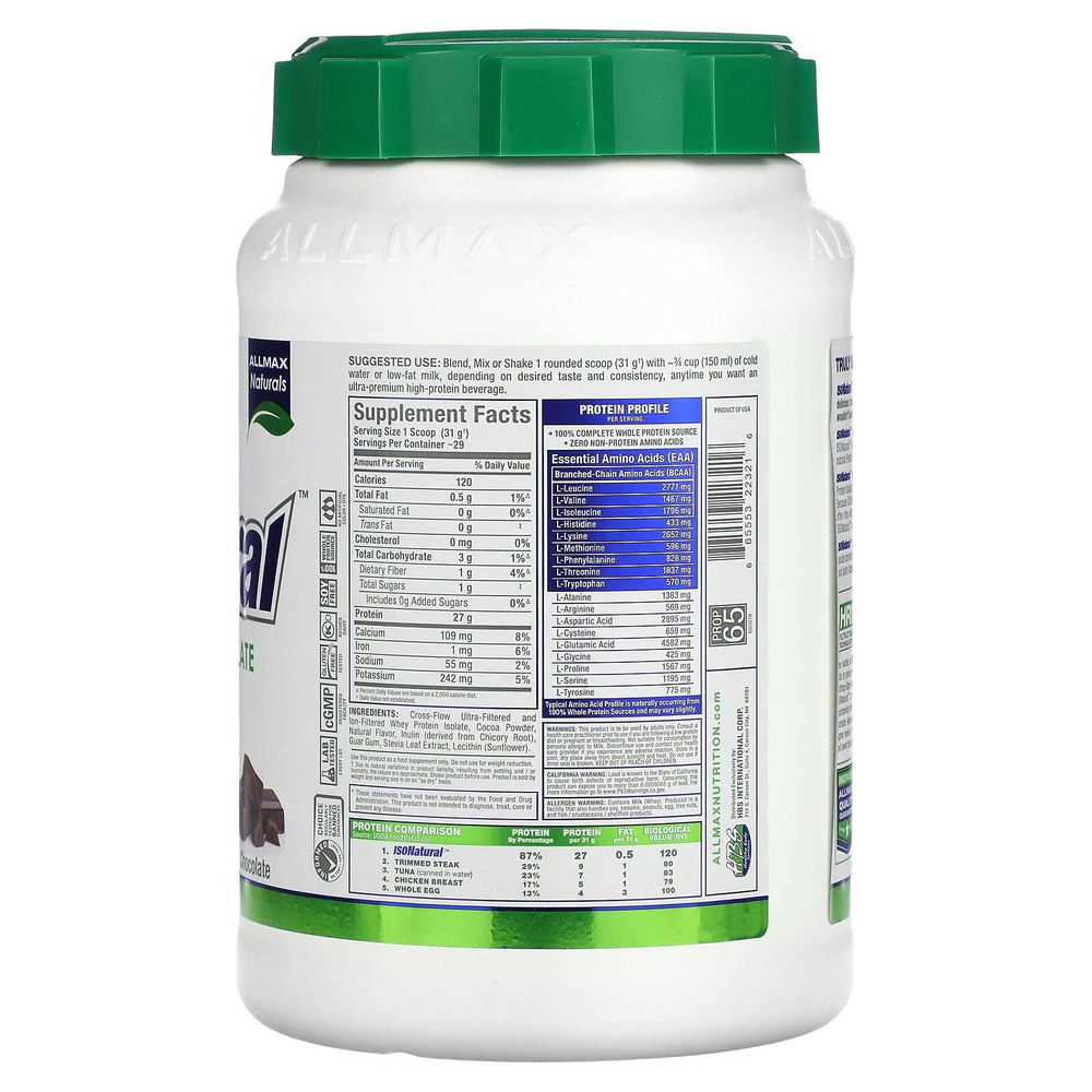 ALLMAX, ISONatural™, чистый изолят сывороточного протеина, со вкусом шоколада, 907 г (2 фунта)