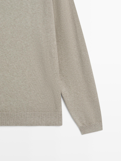 Massimo Dutti Свитер поло из хлопкового трикотажа, серовато-зеленый