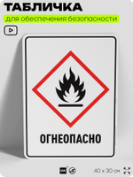 Табличка для обеспечения безопасности "Огнеопасно", для производства, предприятия, организаций, 40х30 см, Silver Plane x Айдентика Технолоджи
