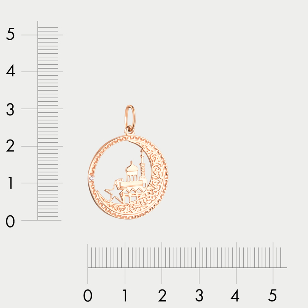 Мусульманская подвеска из розового золота 585 пробы с фианитами (арт. 1163)