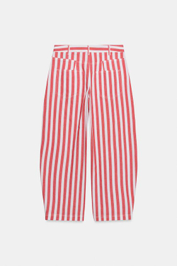 ZARA ЗАУЖЕННЫЕ ДЖИНСЫ В ПОЛОСКУ — ZW COLLECTION, КРАСНЫЙ/БЕЛЫЙ