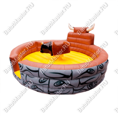 Надувной аттракцион Родео, бык+батут, черный с имитацией под кожу