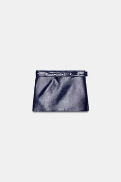ZARA МИНИ-ЮБКА ИЗ ИСКУССТВЕННОЙ КОЖИ С ЗАКЛЕПКАМИ, СИНИЙ