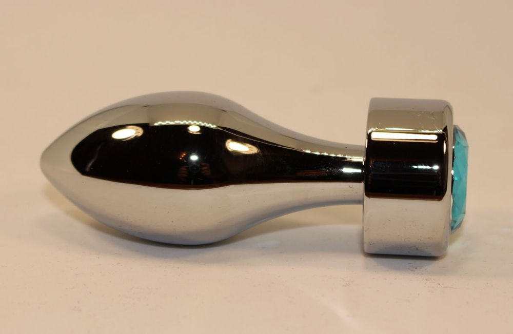 Серебристая анальная пробка с голубым кристаллом - 7,8 см. (Цвет: голубой)