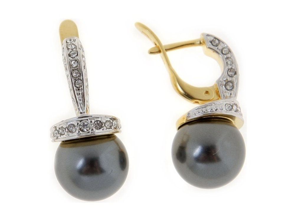 "Амон" серьги в золотом покрытии из коллекции "Жемчужная" от Jenavi  с английским замком