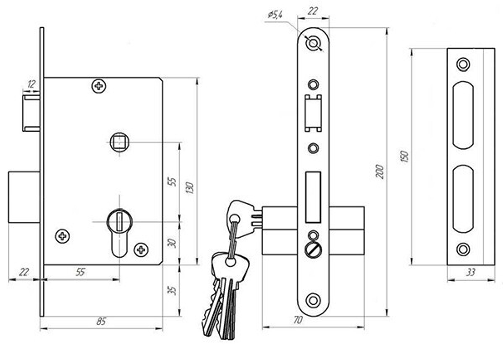ЗАМОК МЕТАЛЛИСТ ВР.ЦИЛИНДР 3В-4 С ЗАЩЕЛКОЙ И РУЧКАМИ СЕРЕБРО