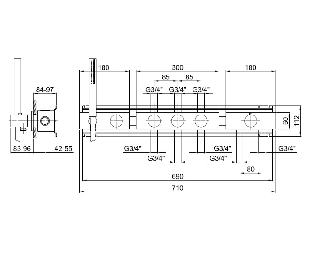 Fantini Встраиваемая часть термостата с тройным  зап. вентилем (шланговое присоединение с зап. вентилем) 19 00 D214A
